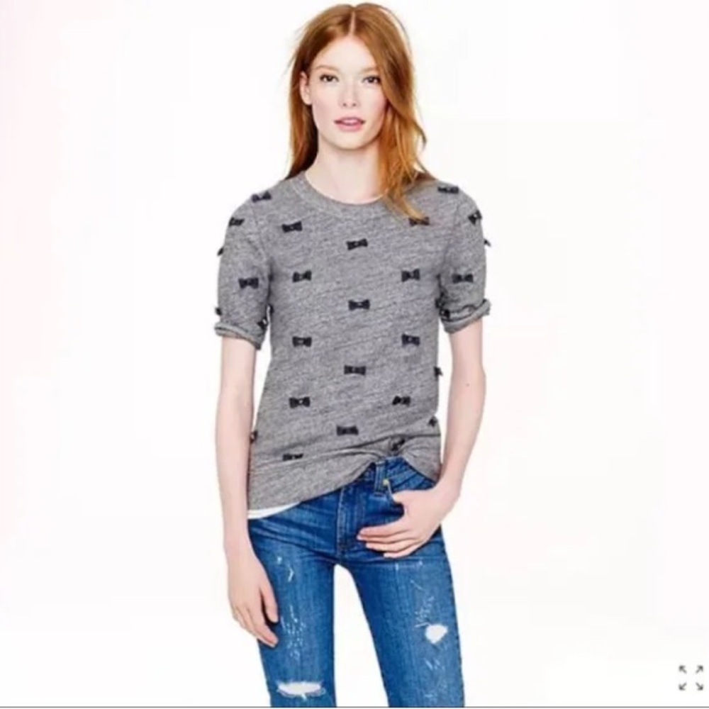 J.Crew Coquette Mini Bows Embellished Short Sleeve Jeweled Sweatshirt XS 2010s